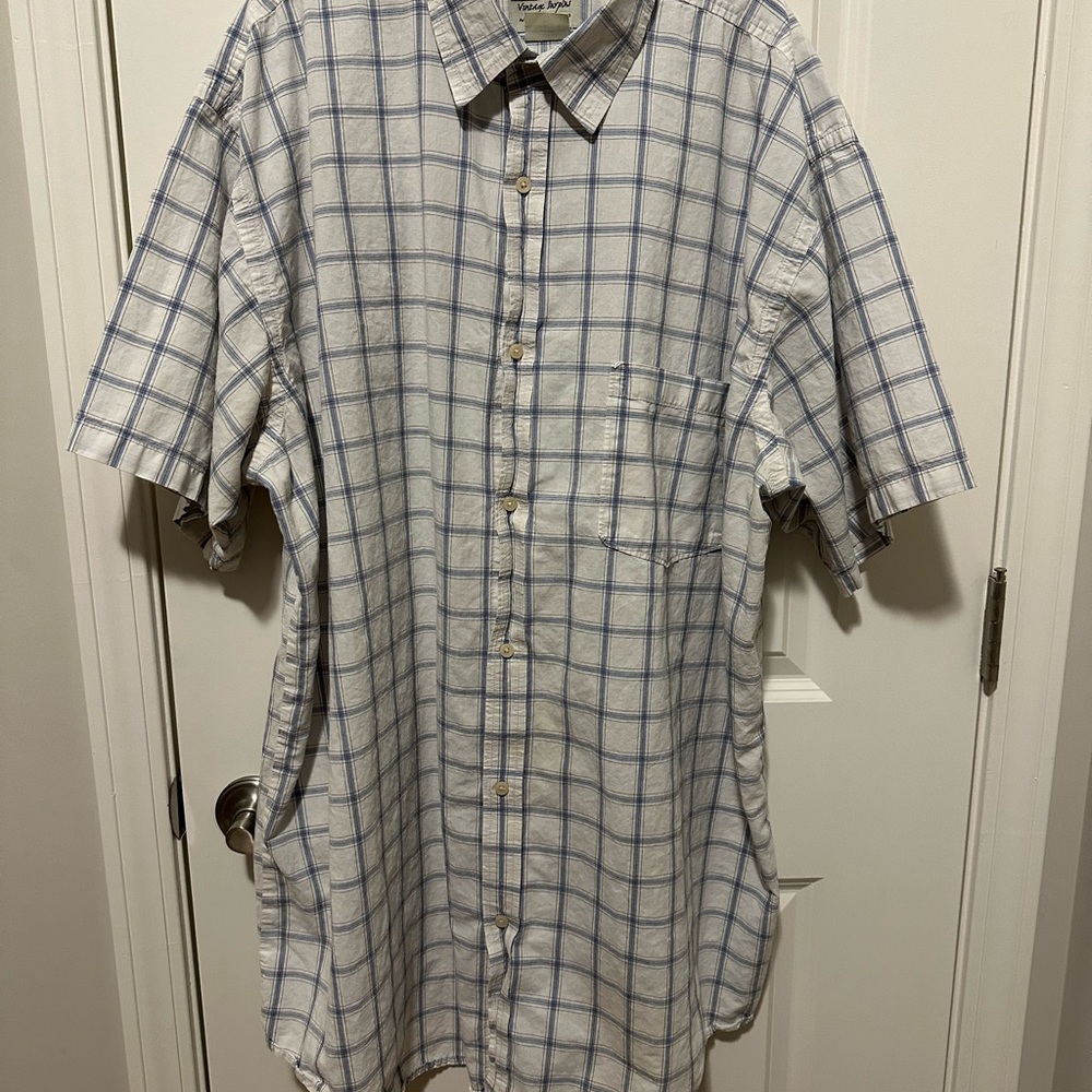 Eddie Bauer Men's Blue and White Plaid Casual Shirt